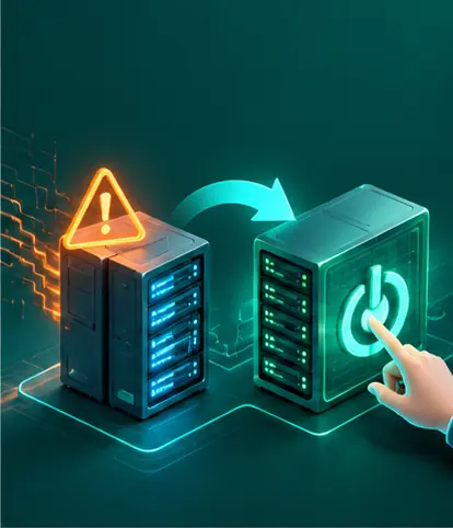 Serveris trauksmes stāvoklī, ko aizstāj rezerves serveris